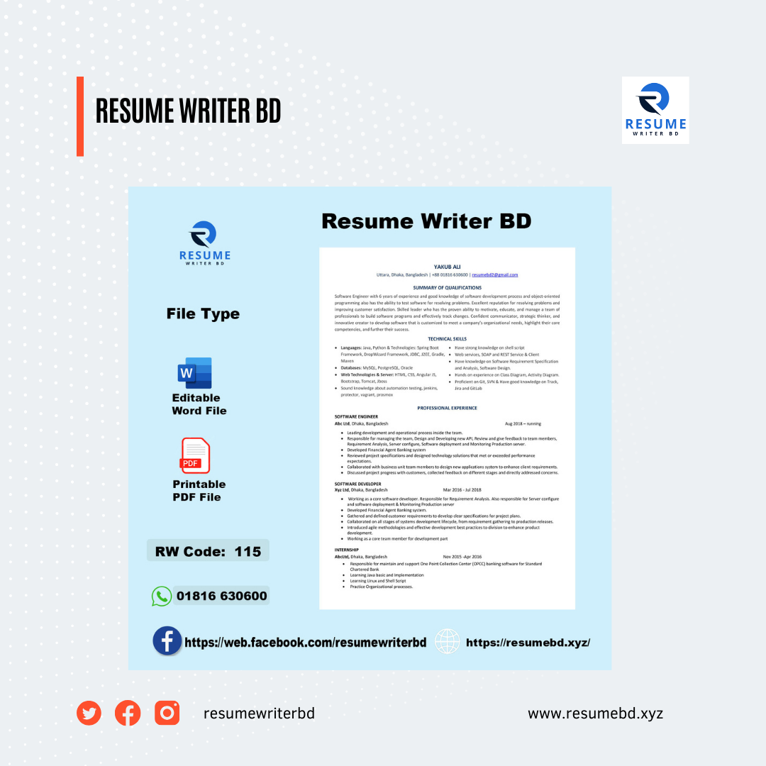 Bangladeshi CV Format, CV Design, Free CV Writing